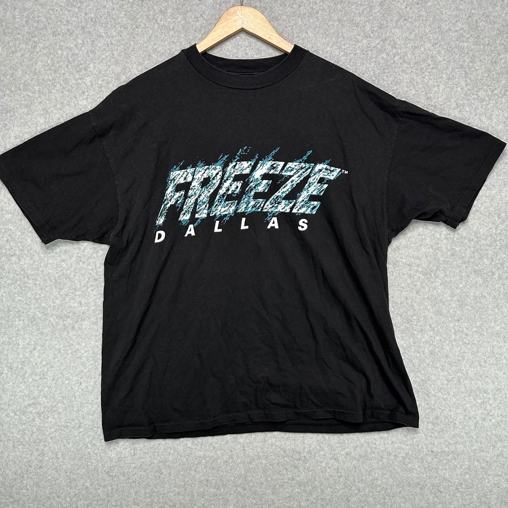 VTG 90s Dallas FREEZE CHL Graphic T-Shirt Mens XL Black Made USA Single Stitch